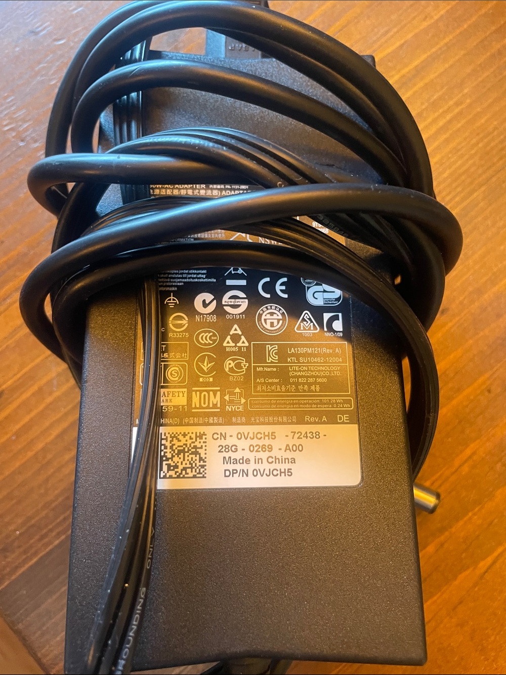 Dell Black Laptop Power Adapter with Coiled Cable